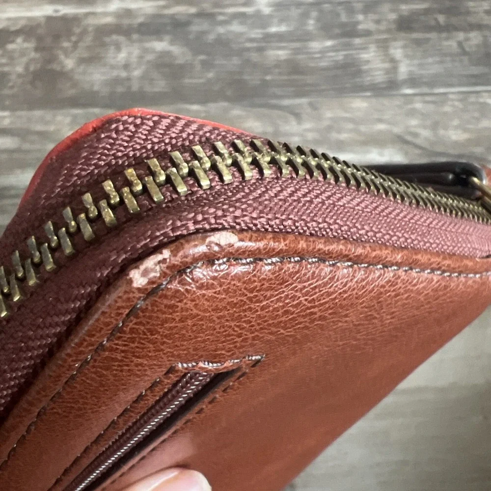 Fossil Jori  Zip Clutch‎ Wristlet Wallet Light Patchwork Brown $98 Msrp